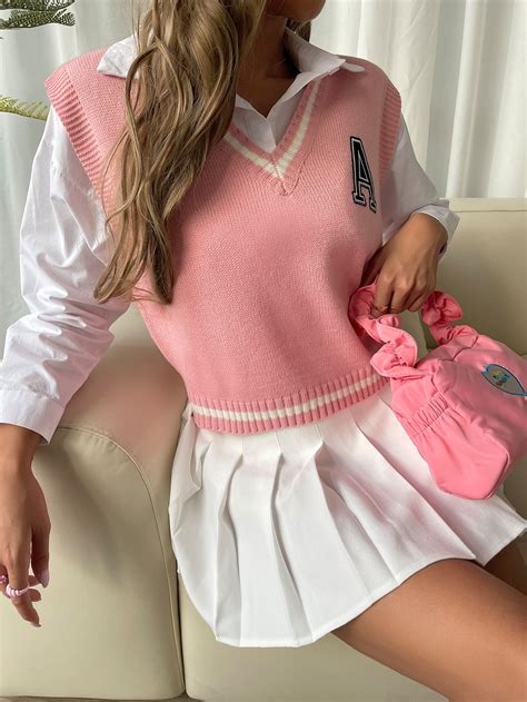Letter Embroidered Sweater Vest Without Blouse | Preppy girl outfits ...
