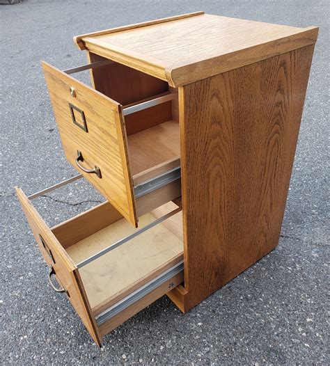Vintage Two-Drawer Oak Locking Filing Cabinet For Sale at 1stDibs