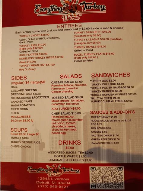 Menu at Everything Turkey restaurant, Detroit