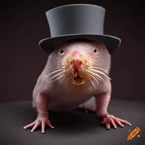 Funny naked mole rat wearing a bow tie and top hat on Craiyon