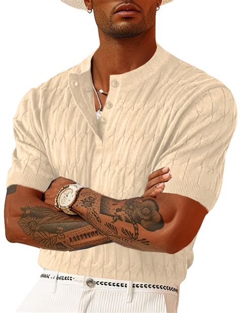 Mens Texture Polo Shirts Casual Elasticity Short Sleeve Knit Golf Shirt ...