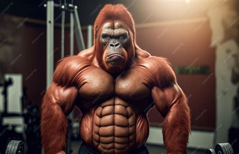 Premium Photo | A muscular gorilla with a barbell in the background