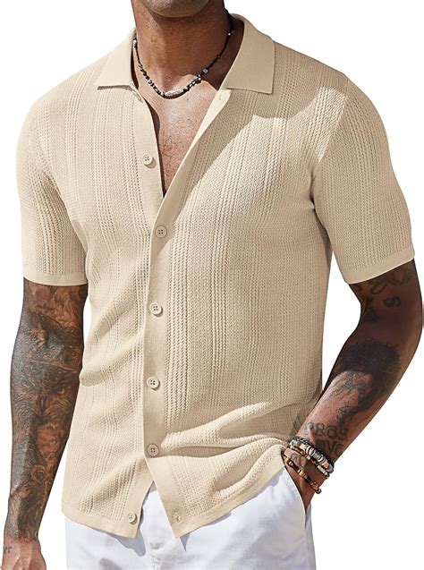 Amazon.com: COOFANDY Men's Knit Shirts Short Sleeve Button Down Polo ...