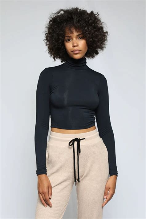 The Range No Bra Club Cropped Turtleneck - Black | Garmentory