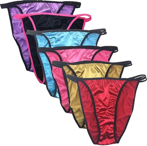 Colorful Star 6 Pack Women's Sexy Satin String Bikini Underwear Shine ...