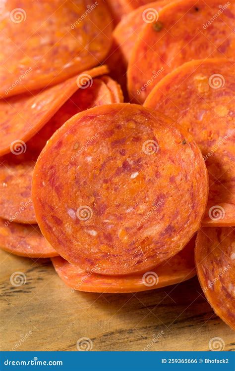 Organic Dry Beef Pepperoni Slices Stock Photo - Image of spicy ...