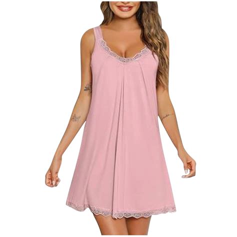 DeHolifer Nightgown for Women Sleeveless Lace Chemise Solid Color ...