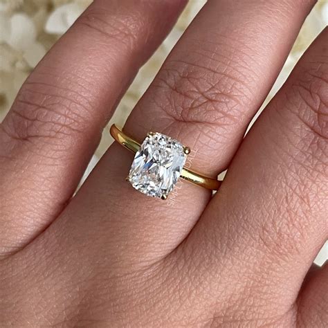 2.50 Elongated Cushion Cut Moissanite Engagement Ring, Solitaire Long ...