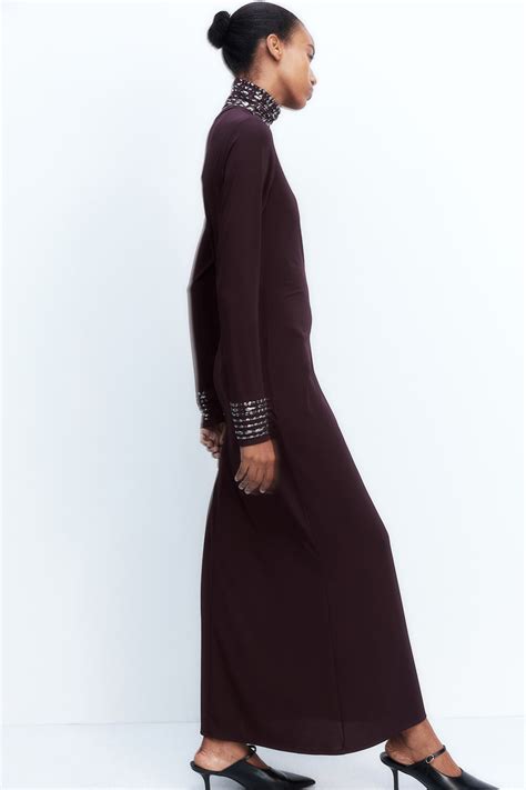 Women's Burgundy Stud-Detail Mock Turtleneck Dress | H&M CA