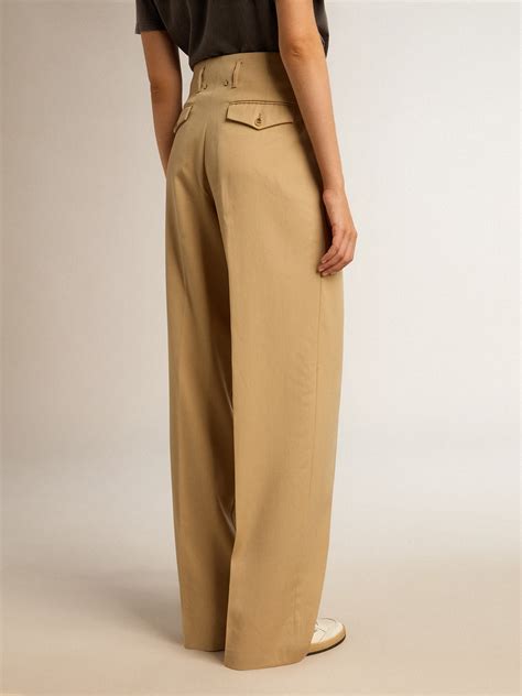 Women’s wool gabardine pants in sand | Golden Goose
