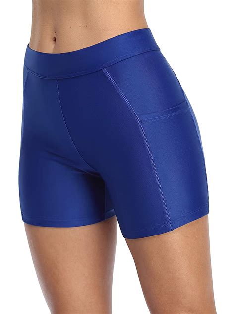 Women Swim Shorts with Pockets Solid Board Shorts Boy Shorts Swim ...