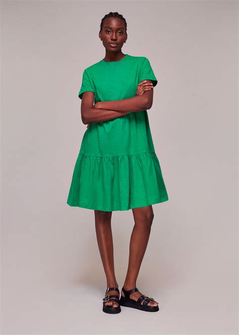 Green Short Tiered Jersey Dress | WHISTLES | Whistles UK