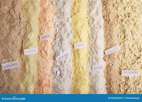 Different Types of Flours As Background, Top View Stock Image - Image ...