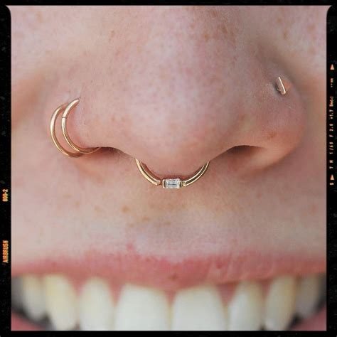 Double Nose Piercing And Septum Double Nose Ring Piercing