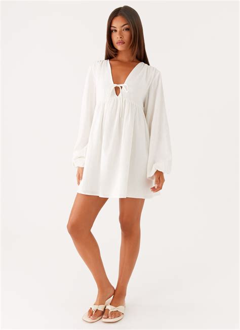 Kennie Linen Mini Dress - White – Peppermayo