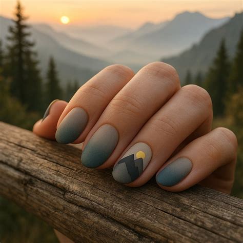 Mountain-Inspired Ombré Nails with Minimalist Sunrise Art in 2025 ...