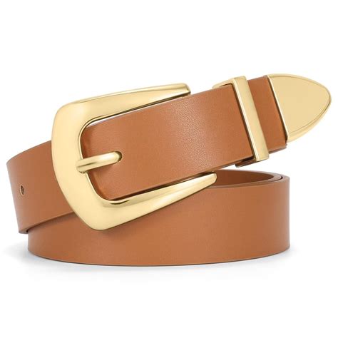 JASGOOD Women Leather Belts for Jeans Dress Ladies Belt with Gold ...