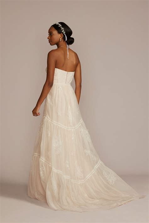 Strapless Sweetheart Neckline Long Chiffon A-Line MS251260 Wedding Dress - Onedaybride