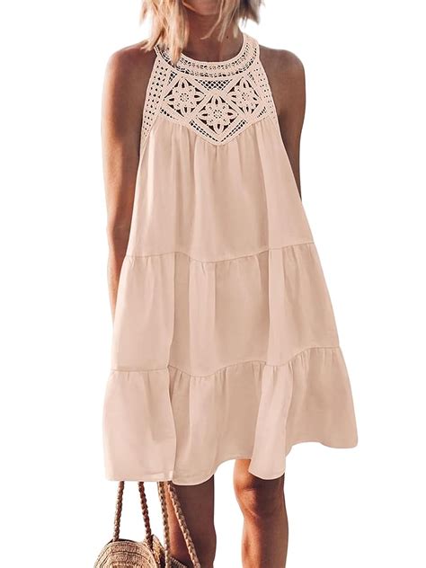 SHIBEVER Womens Dresses Summer Casual Hollow Out Halter Dresses ...
