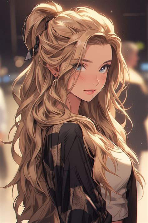 an anime girl with long blonde hair and blue eyes