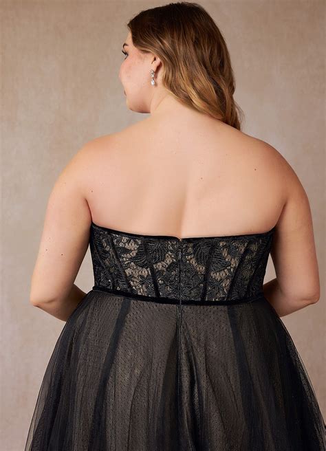 Azazie Persephone Black Nude Ball-Gown Lace Tulle Dress | Azazie