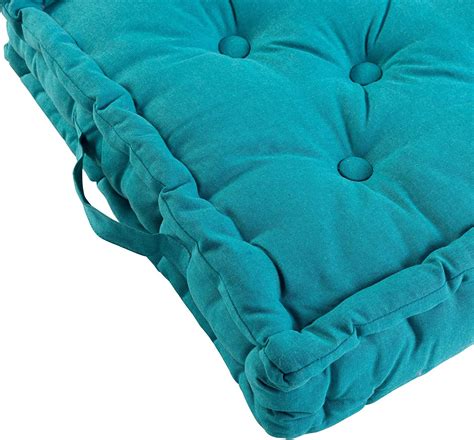 Coussin de sol capitonné en coton avec poignée - Bleu - 60 x 60 x 10 cm