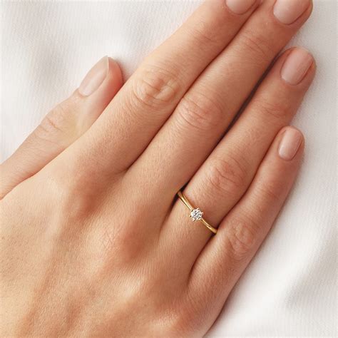 Thin Band Gold Diamond Engagement Ring | KLENOTA