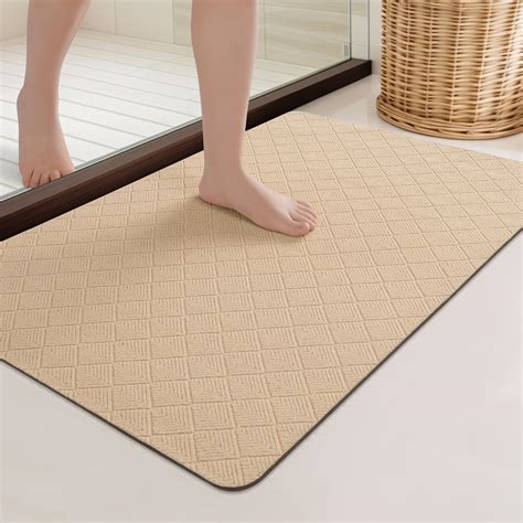 YIHOUSE Beige Quick Dry Absorbent Bath Mat for Tub, Machine Washable ...
