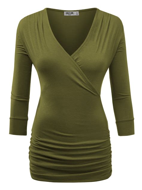 Made by Johnny Women's Deep V-Neck 3/4 Sleeve Slim Fitted T-Shirt ...