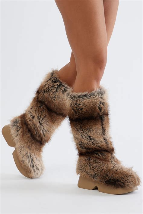 Aspen Faux Fur Knee High Boots - Brown/combo | Fashion Nova
