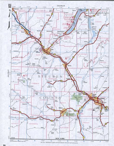 Map of Steuben County, New York state. Detailed image map of Steuben