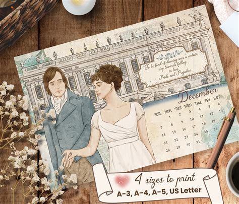 Jane Austen Calendar 2025. English/ Spanish. Monthly Calendar. Digital ...