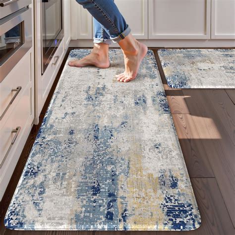 LEEVAN Anti Fatigue Kitchen Mats, Multi Blue Kitchen Rugs 20"x32"+20 ...
