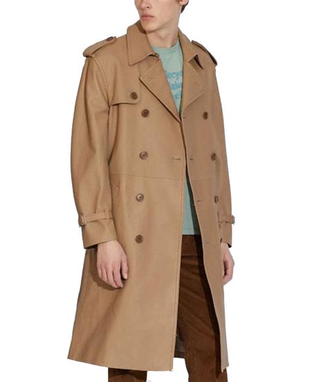 Brown Leather Trench Coat Men