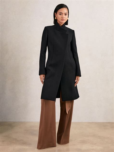 Reiss Petite Wool-Blend Wrapover Mid-Length Coat in Black - REISS