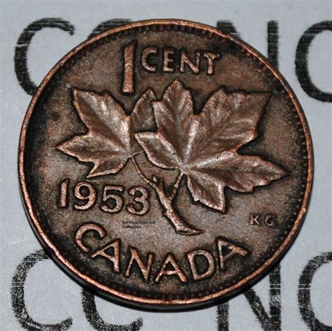 Canada 1953 NSF 1 Cent Copper Coin One Canadian Penny No Shoulder Fold ...
