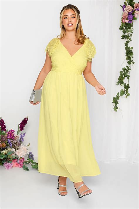 YOURS LONDON Plus Size Yellow Lace Detail Wrap Maxi Dress | Yours Clothing