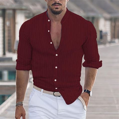 Red Mens Shirt, Cotton Big And Tall Dress Shirts for Men, Long Sleeve ...