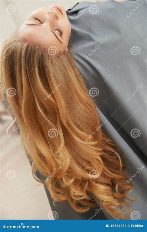 Long Blonde Hair. Woman in Hair Salon Stock Photo - Image of hair ...