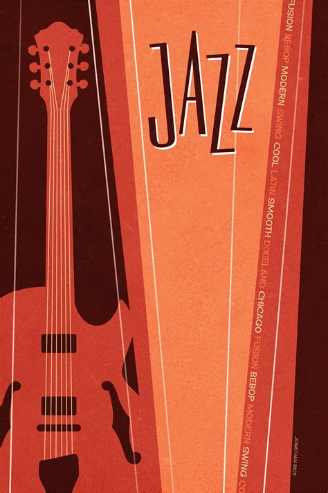 Mid Century Jazz Guitar Giclee Art Print | Jazz artwork, Jazz poster ...