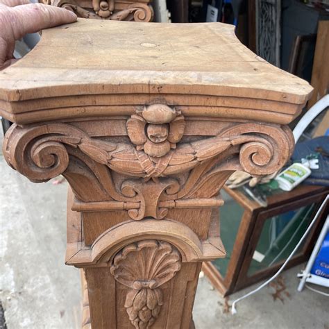 Bova 77 Pair Antiques Carved Stripped newell posts 55 x 8" square base ...