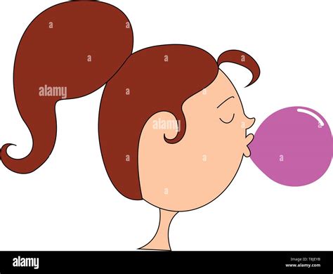 A girl chewing a bubble gum and blowing a bubble from her mouth, vector ...