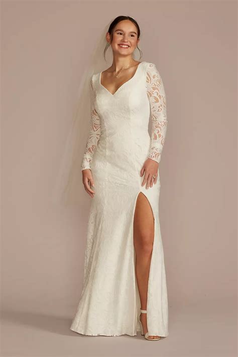 Long Sleeve Lace Scoop Back Sheath Wedding Dress | David's Bridal