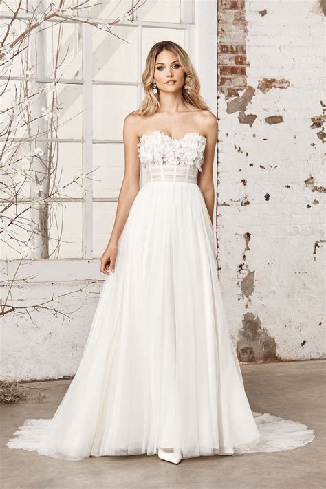 44380: English Net A-Line Bridal Gown with 3D Florals | Sincerity Bridal