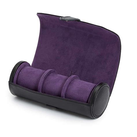 WOLF Heritage Triple Watch Roll - Black with Purple | 1010 Boutique