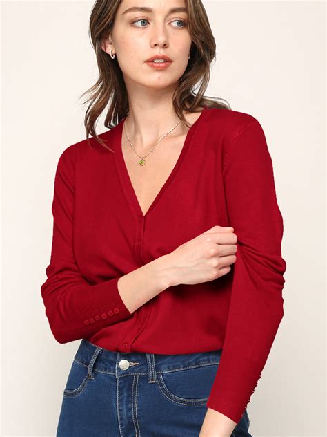 Made by Johnny Women's Keep It Classic V Neck Cardigan M RED - Walmart.com