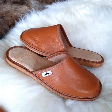 Luxury Men's Handmade Genuine Leather Mule Slippers: Cognac Colour ...