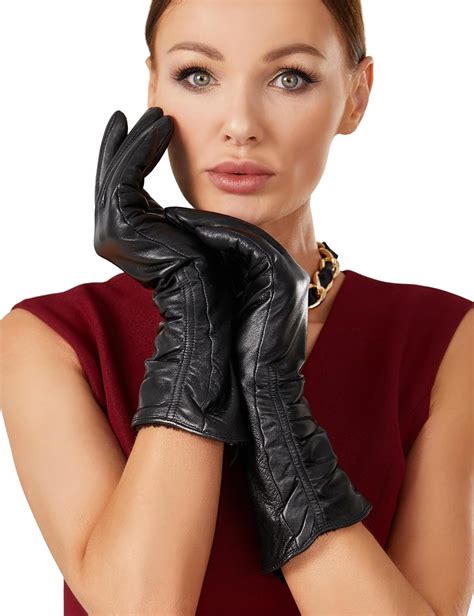 Neiicty Luxury Winter Long Leather Gloves Women Touchscreen Texting ...