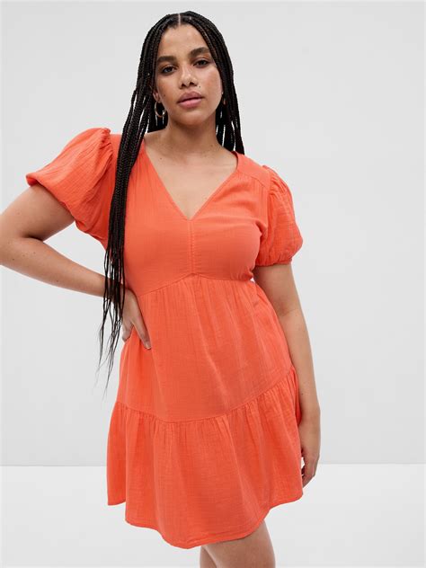 Crinkle Gauze Puff Sleeve Tiered Mini Dress | Gap