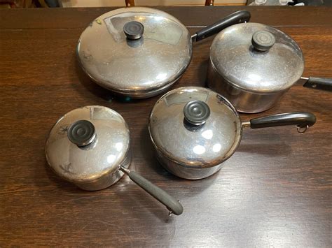 Revere Ware 8 Pc Set Copper Clad Bottom Cookware 1801 - 3 Pots 1 Pans ...
